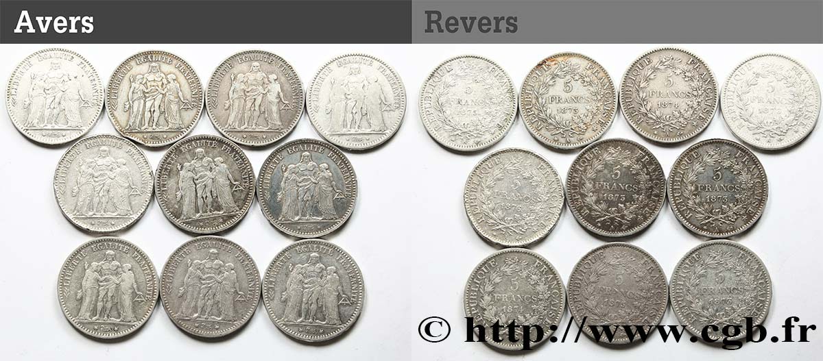 Lot de 10 x 5 francs Hercule n.d. s.l. F.334/- S/SS 