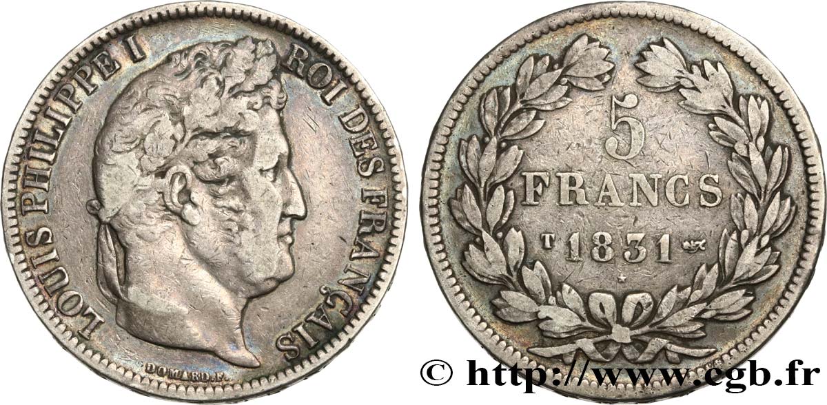 5 francs Ier type Domard, tranche en relief 1831 Nantes F.320/12 S25 