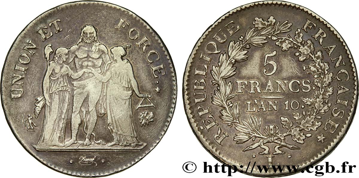 5 francs Union et Force, Union serré, avec glands intérieurs et gland extérieur 1802 Bayonne F.288/180 XF42 