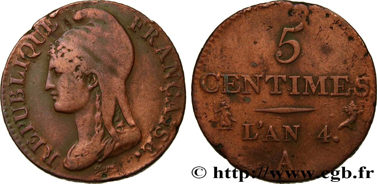 5 centimes Dupré, petit module 1796 Paris F.113/1 TB 