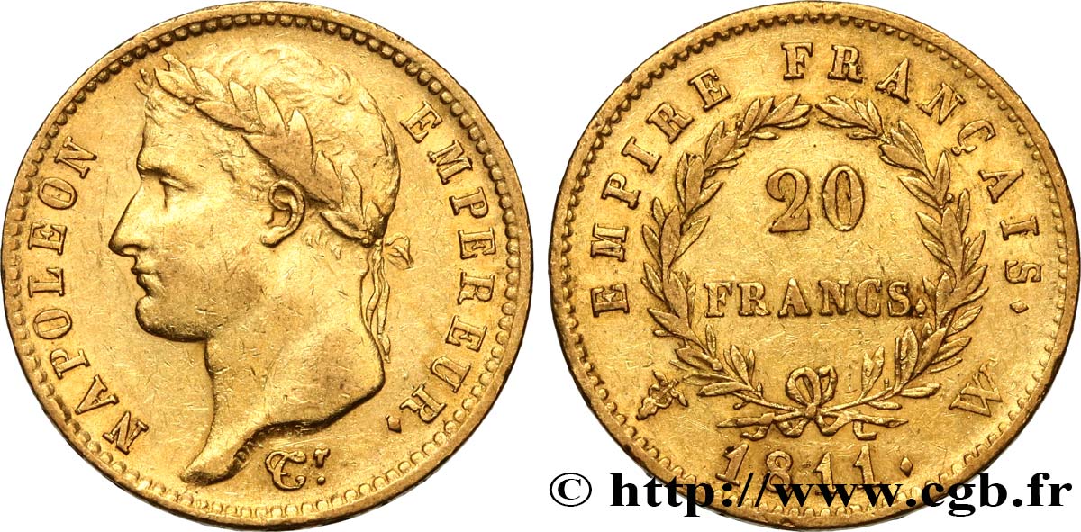 20 francs or Napoléon, tête laurée, Empire français 1811 Lille F.516/21 TTB48 