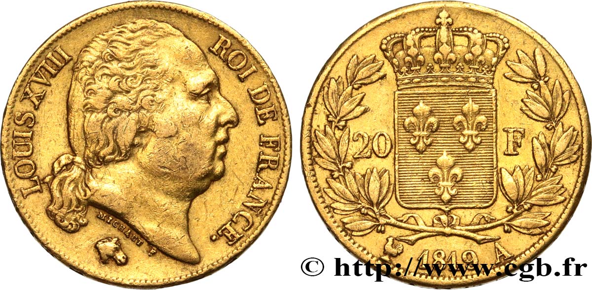 20 francs or Louis XVIII, tête nue 1819 Paris F.519/15 TTB45 