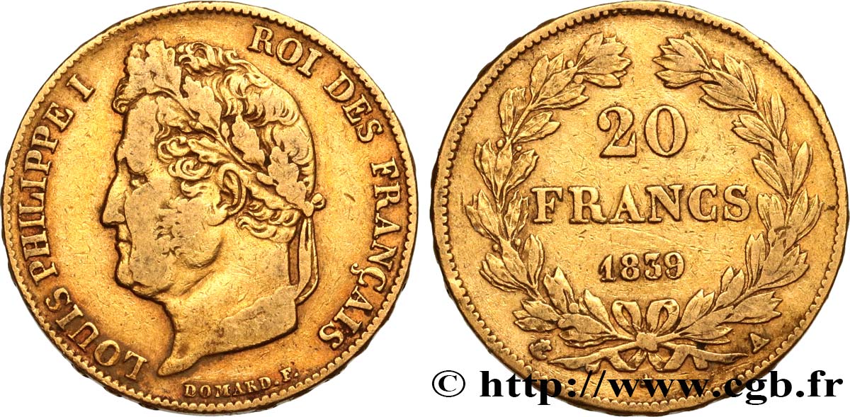 20 francs or Louis-Philippe, Domard 1839 Paris F.527/20 VF35 