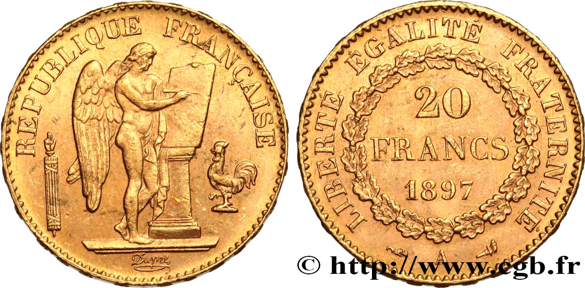 20 francs or Génie, Troisième République 1897 Paris F.533/22 VZ58 