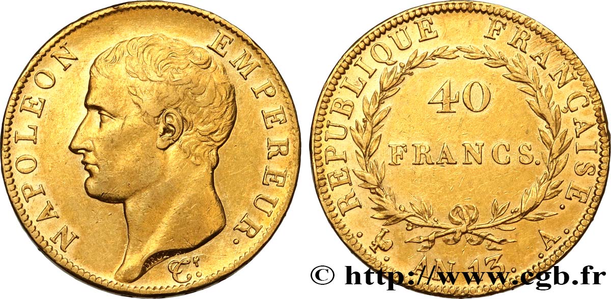 40 francs or Napoléon tête nue, Calendrier révolutionnaire 1805 Paris F.537/1 MBC50 