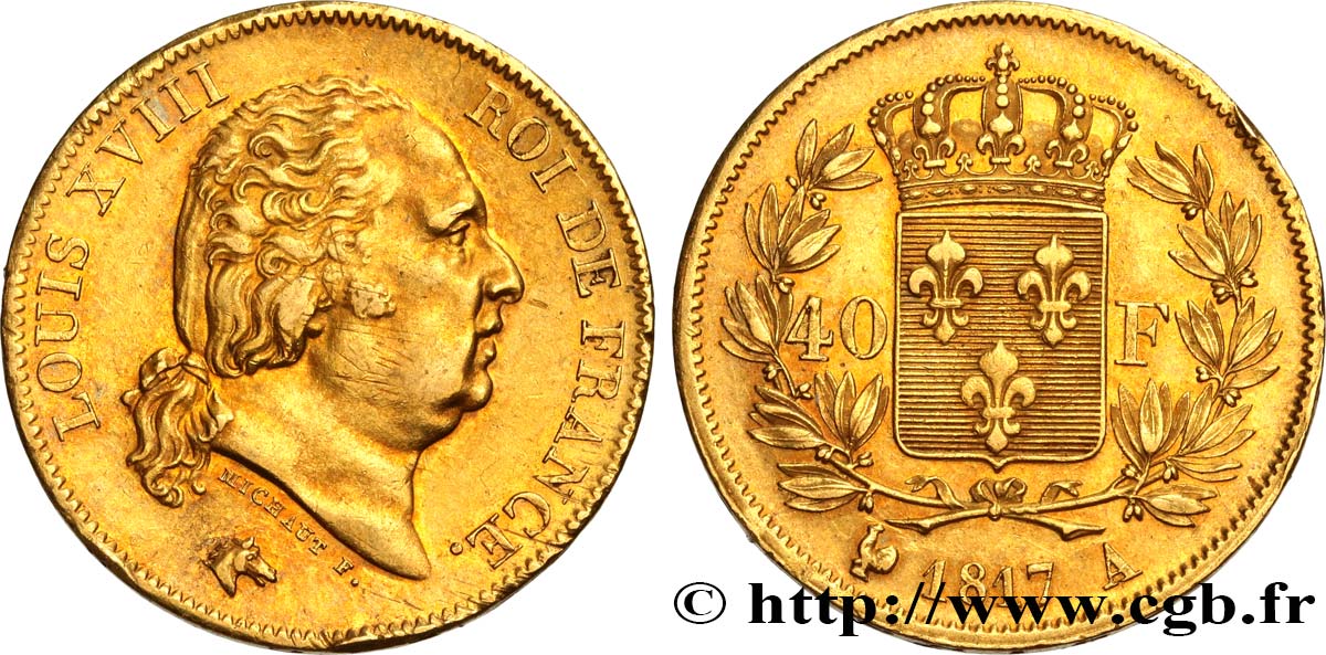 40 francs or Louis XVIII 1817 Paris F.542/6 AU50 