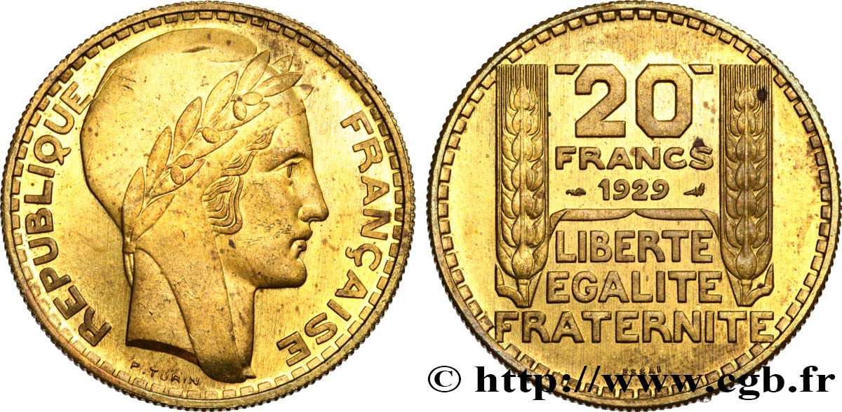 Essai de 20 francs Turin en bronze-aluminium 1929 Paris GEM.199 5 VZ62 