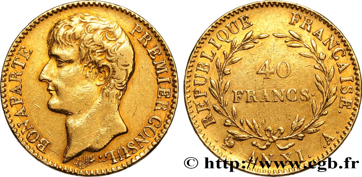 40 francs or Bonaparte Premier Consul 1803 Paris F.536/1 TTB 