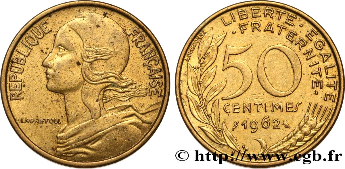 50 centimes Marianne, col à 4 plis 1962 Paris F.197/3 MBC48 