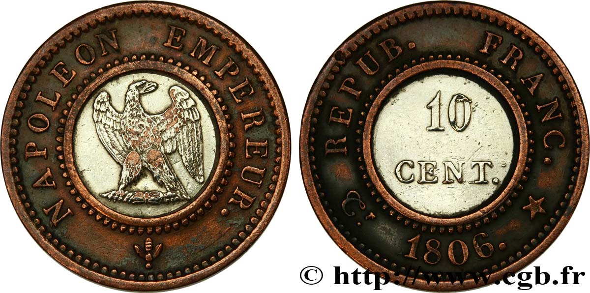 Essai bimétallique de 10 centimes 1806 Paris VG.1503  BB 