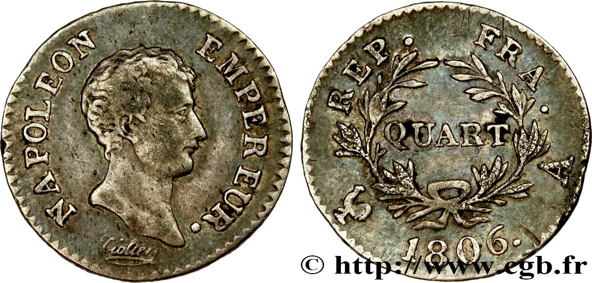 Quart (de franc) Napoléon Empereur, Calendrier grégorien 1806 Paris F.159/1 MBC40 