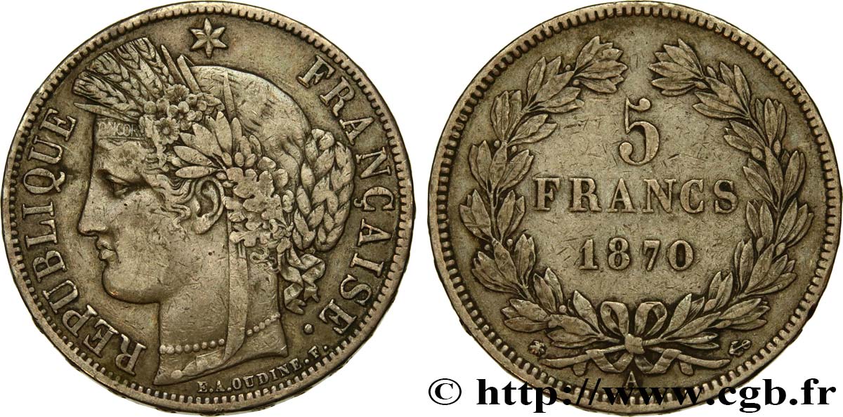 5 francs Cérès, sans légende 1870 Paris F.332/1 BC35 
