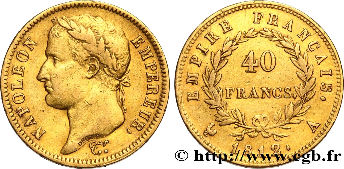 40 francs or Napoléon tête laurée, Empire français 1812 Paris F.541/9 BB 