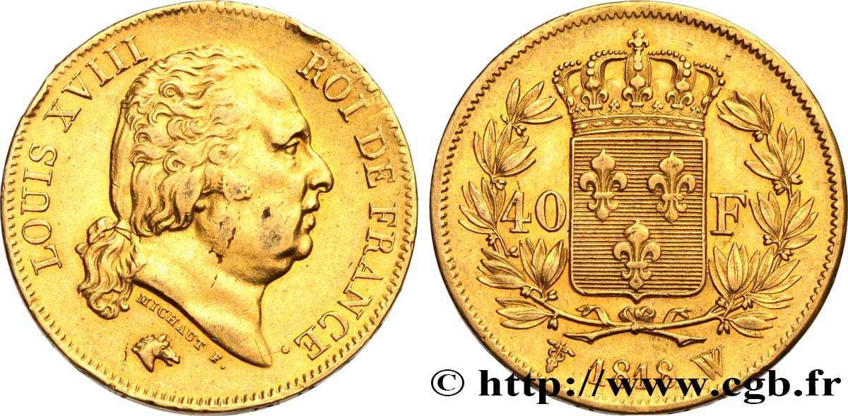 40 francs or Louis XVIII 1818 Lille F.542/8 TTB 
