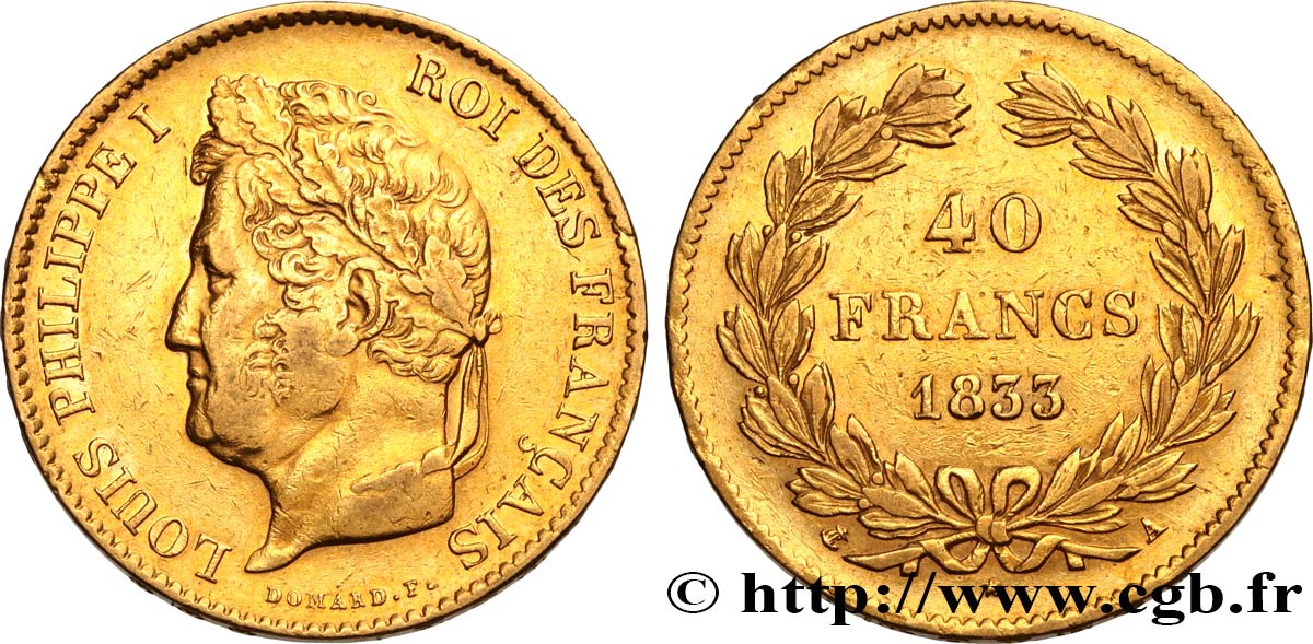 40 francs or Louis-Philippe 1833 Paris F.546/5 MBC 