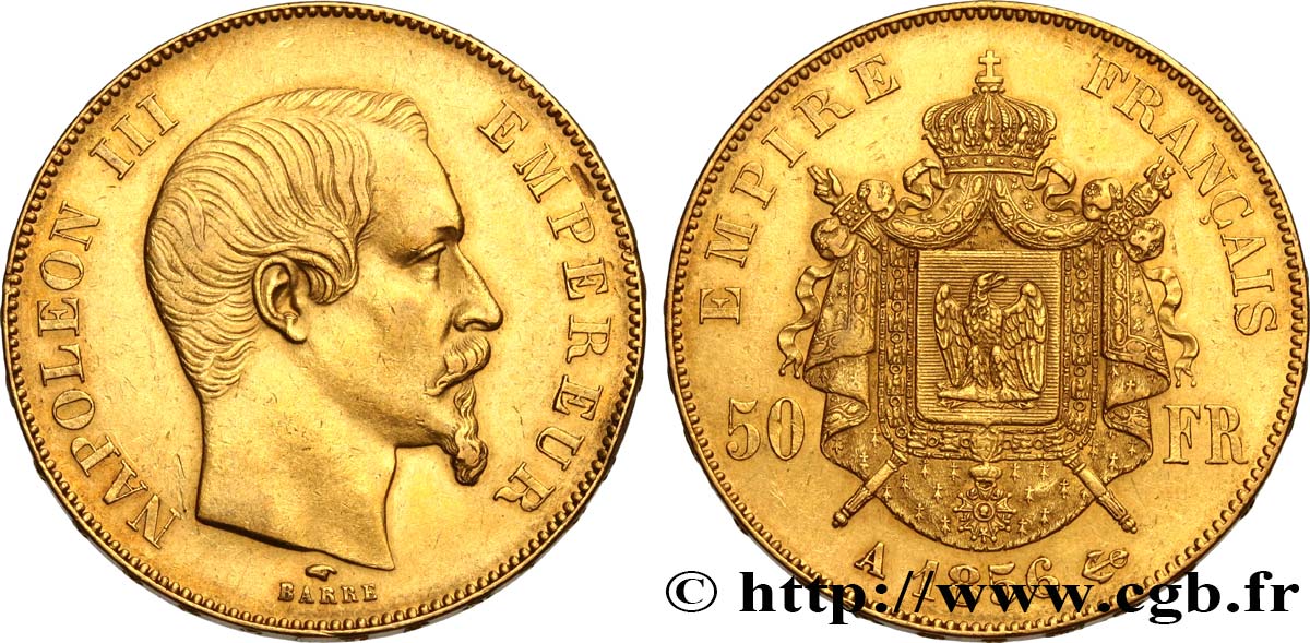50 francs or Napoléon III, tête nue 1856 Paris F.547/3 q.SPL 