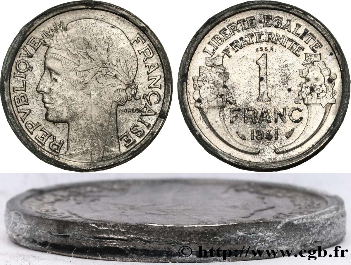 Essai de 1 franc Morlon en zinc 1941 Paris GEM.100 2 TTB 