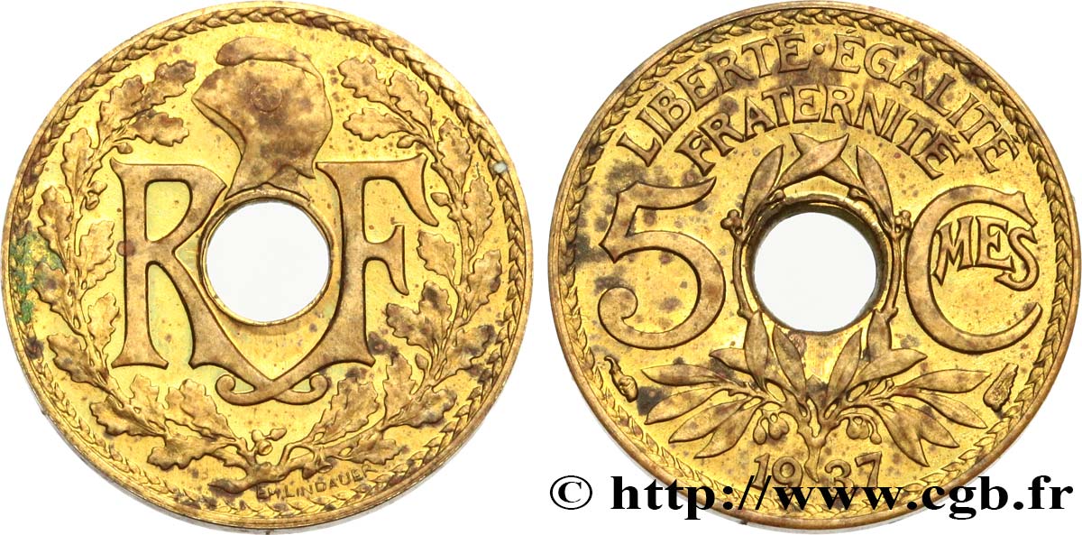 Essai de métal de 5 centimes Lindauer 1937  GEM.19 7 MS 