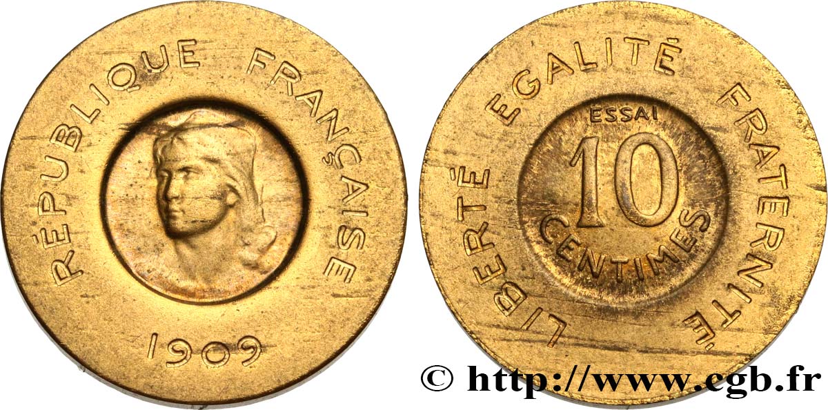 Essai de 10 centimes Rude en bronze-aluminium 1909 Paris GEM.35 11 MS63 