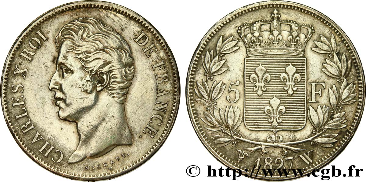 5 francs Charles X, 2e type 1827 Lille F.311/13 MBC 