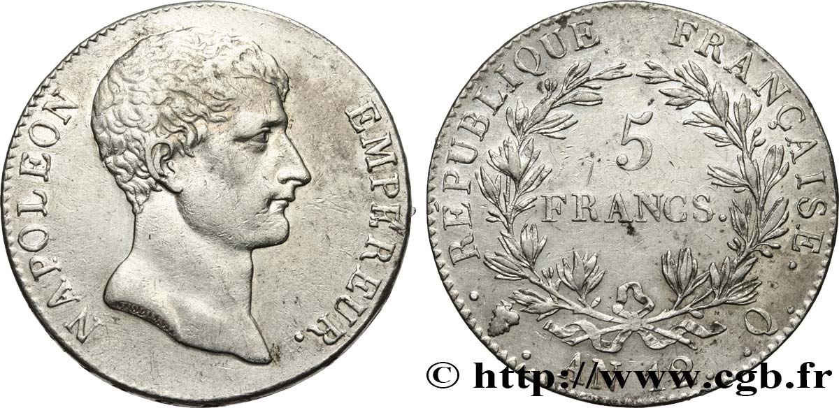 5 francs Napoléon Empereur, type intermédiaire 1804 Perpignan F.302/10 XF 