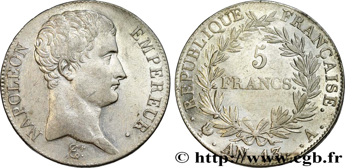 5 francs Napoléon Empereur, Calendrier révolutionnaire 1805 Paris F.303/2 MBC 