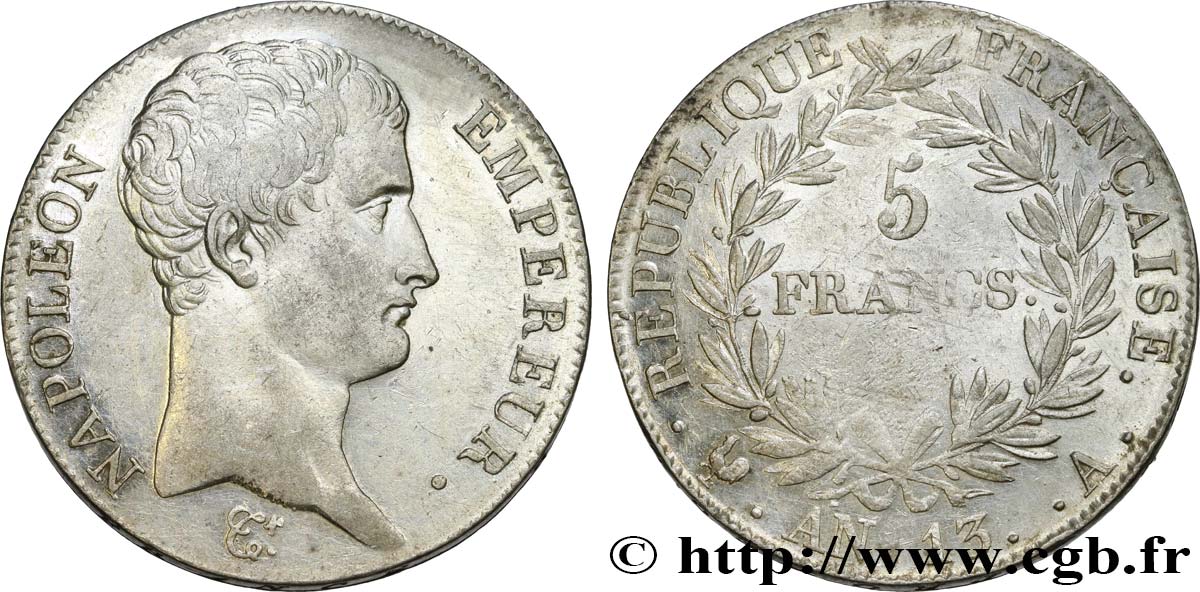 5 francs Napoléon Empereur, Calendrier révolutionnaire 1805 Paris F.303/2 TTB 