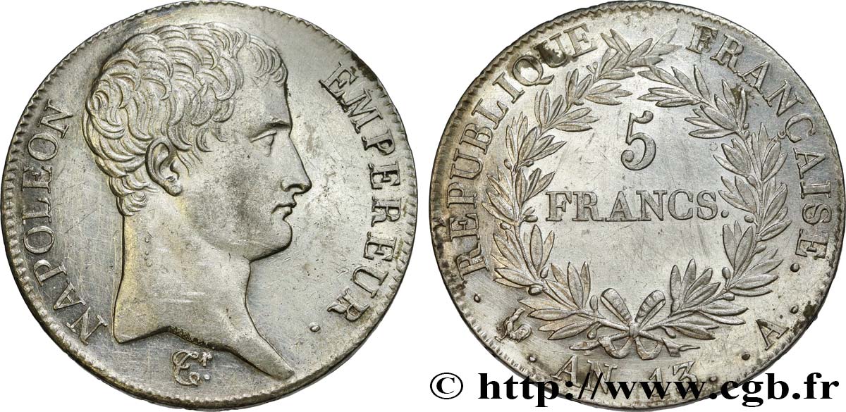 5 francs Napoléon Empereur, Calendrier révolutionnaire 1805 Paris F.303/2 EBC 