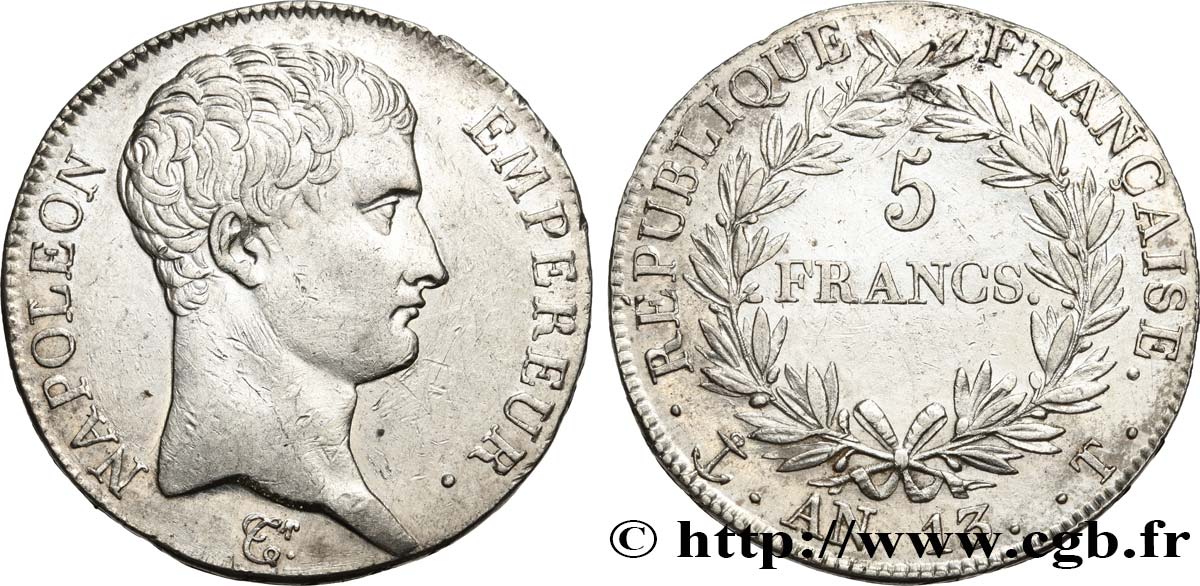 5 francs Napoléon Empereur, Calendrier révolutionnaire 1805 Nantes F.303/16 XF 