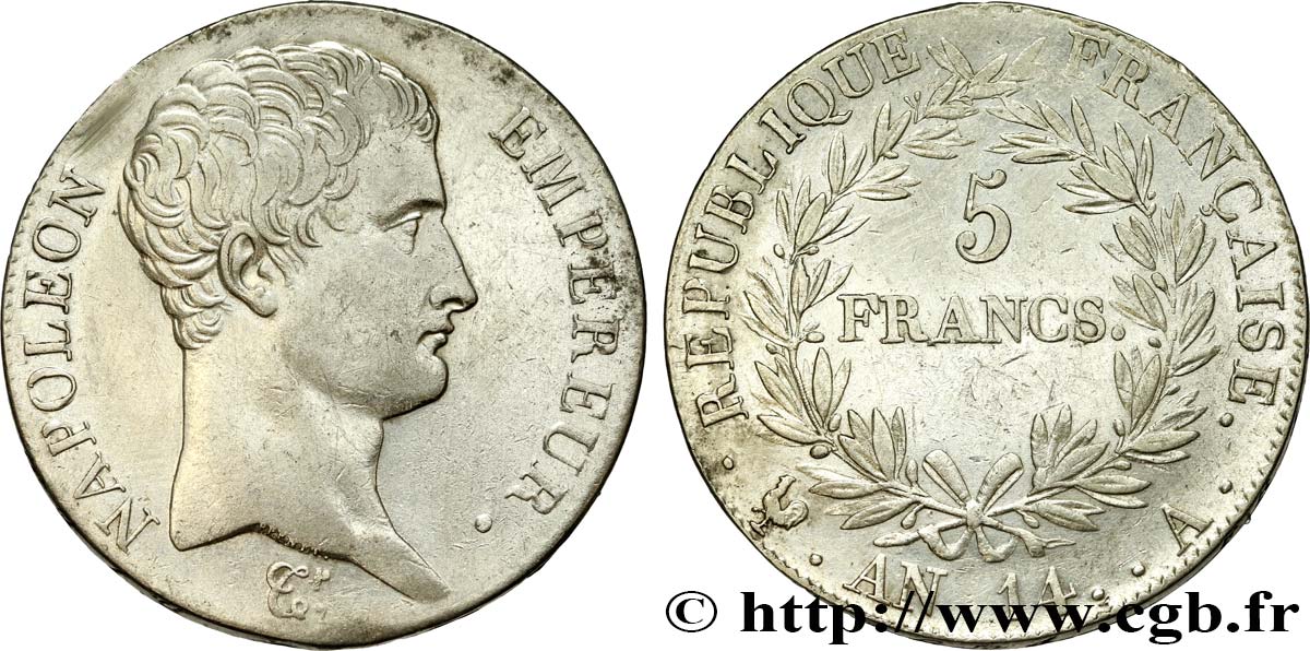 5 francs Napoléon Empereur, Calendrier révolutionnaire 1805 Paris F.303/19 TTB+ 