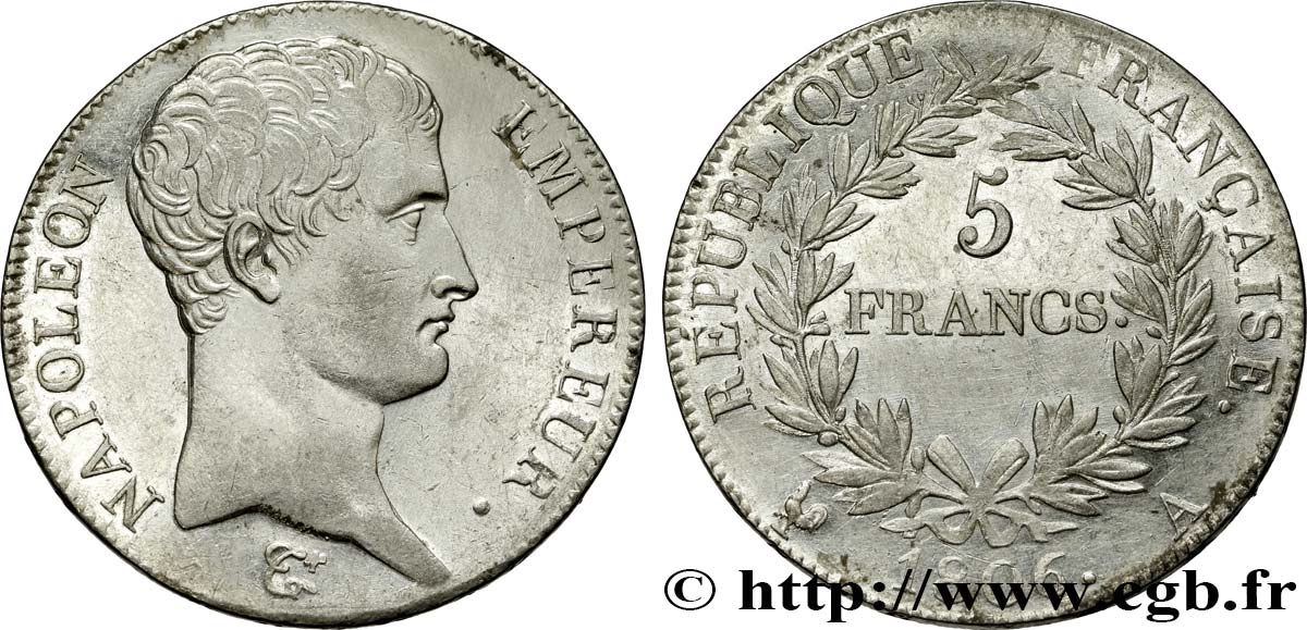 5 francs Napoléon Empereur, Calendrier grégorien 1806 Paris F.304/1 q.SPL 