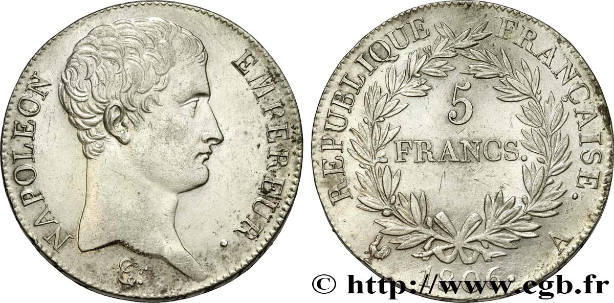 5 francs Napoléon Empereur, Calendrier grégorien 1806 Paris F.304/1 fVZ 