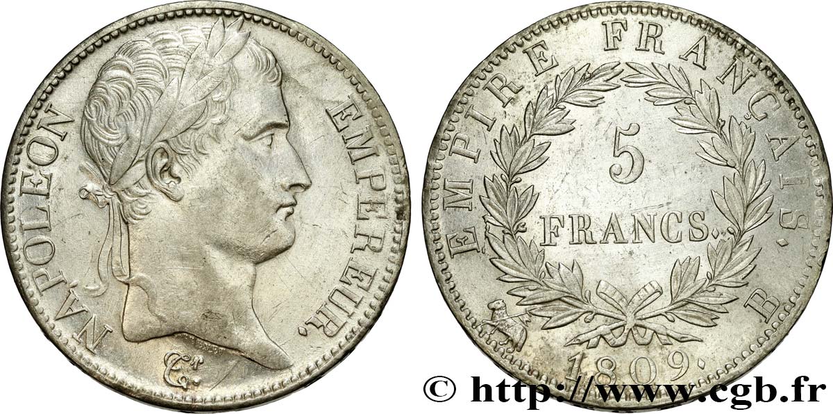 5 francs Napoléon Empereur, Empire français 1809 Rouen F.307/2 AU 