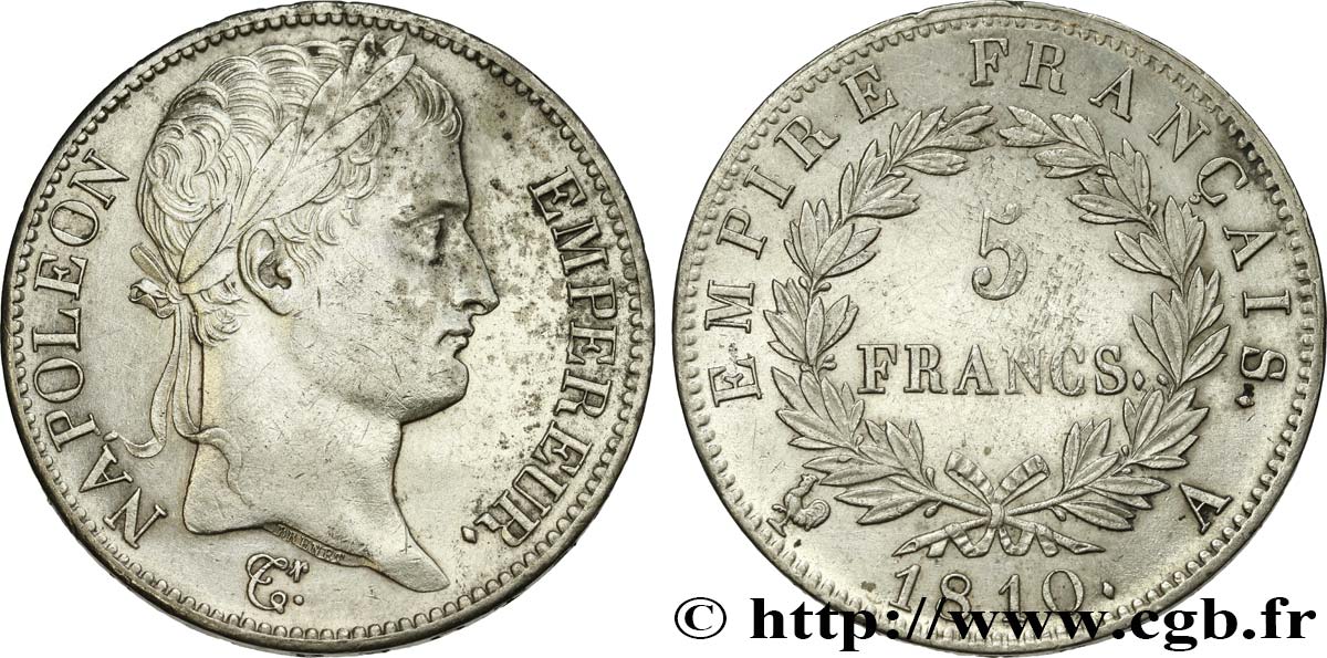 5 francs Napoléon Empereur, Empire français 1810 Paris F.307/14 MBC+ 