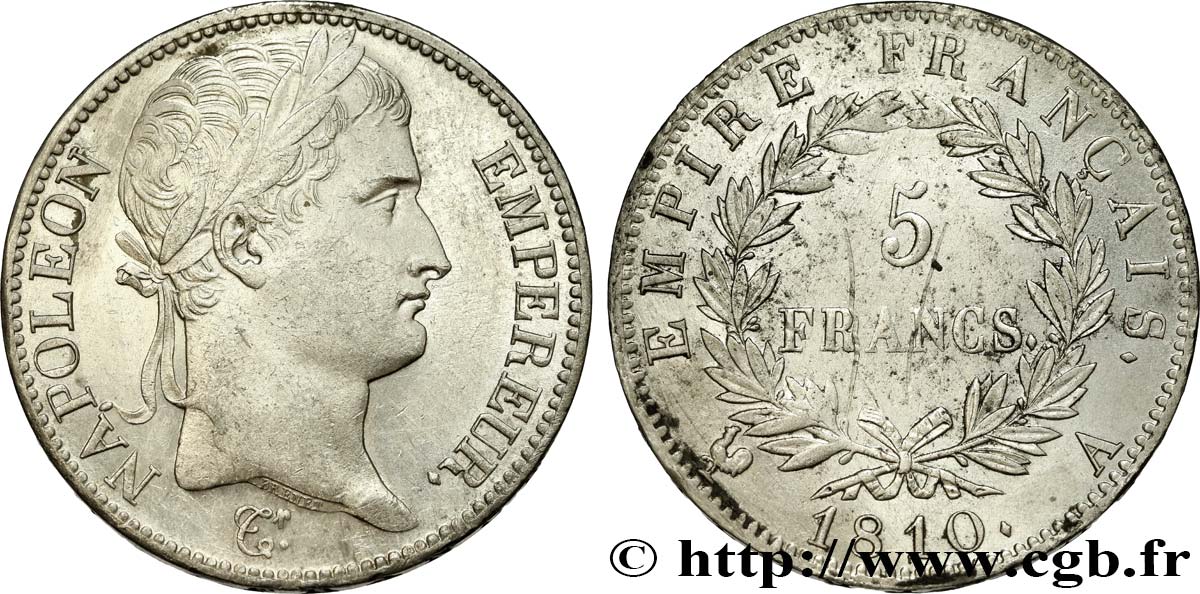 5 francs Napoléon Empereur, Empire français 1810 Paris F.307/14 TTB+ 