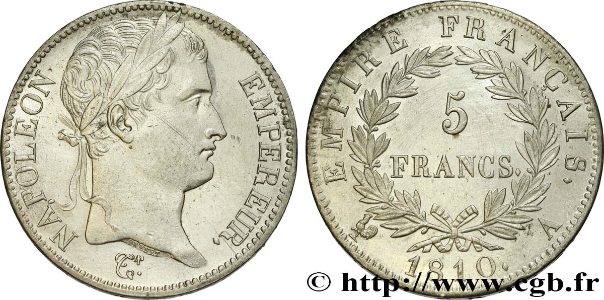 5 francs Napoléon Empereur, Empire français 1810 Paris F.307/14 EBC 