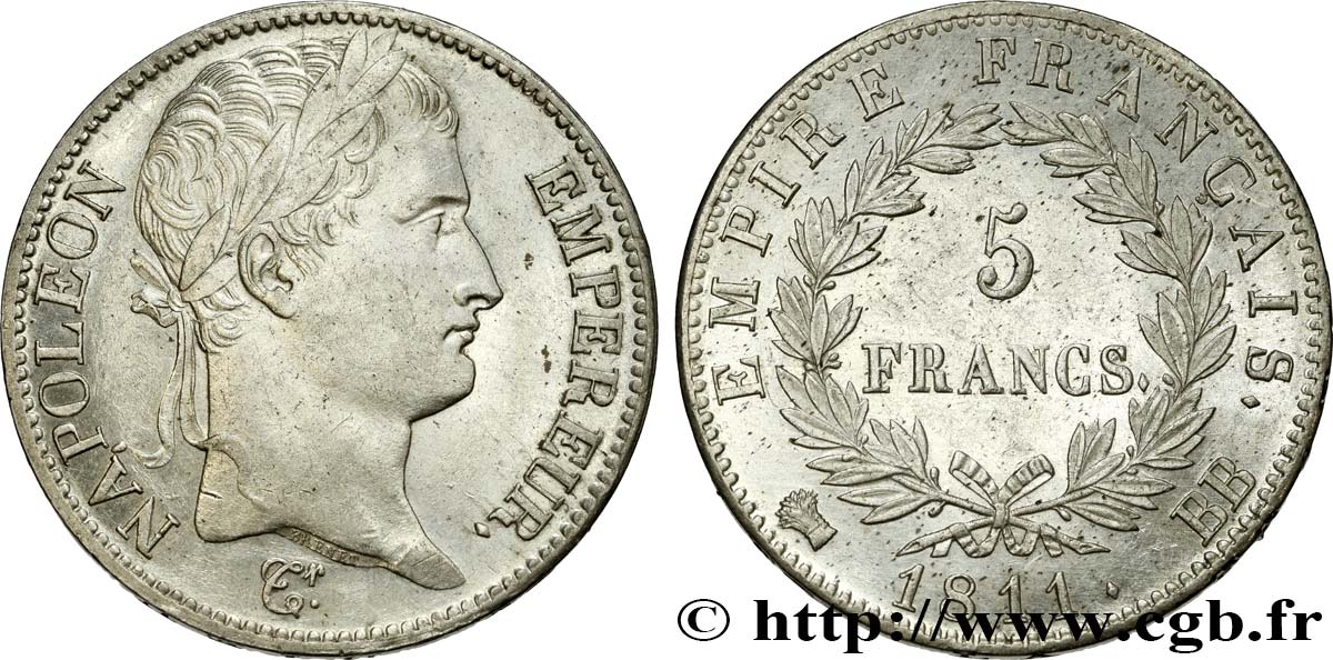 5 francs Napoléon Empereur, Empire français 1811 Strasbourg F.307/29 fVZ 