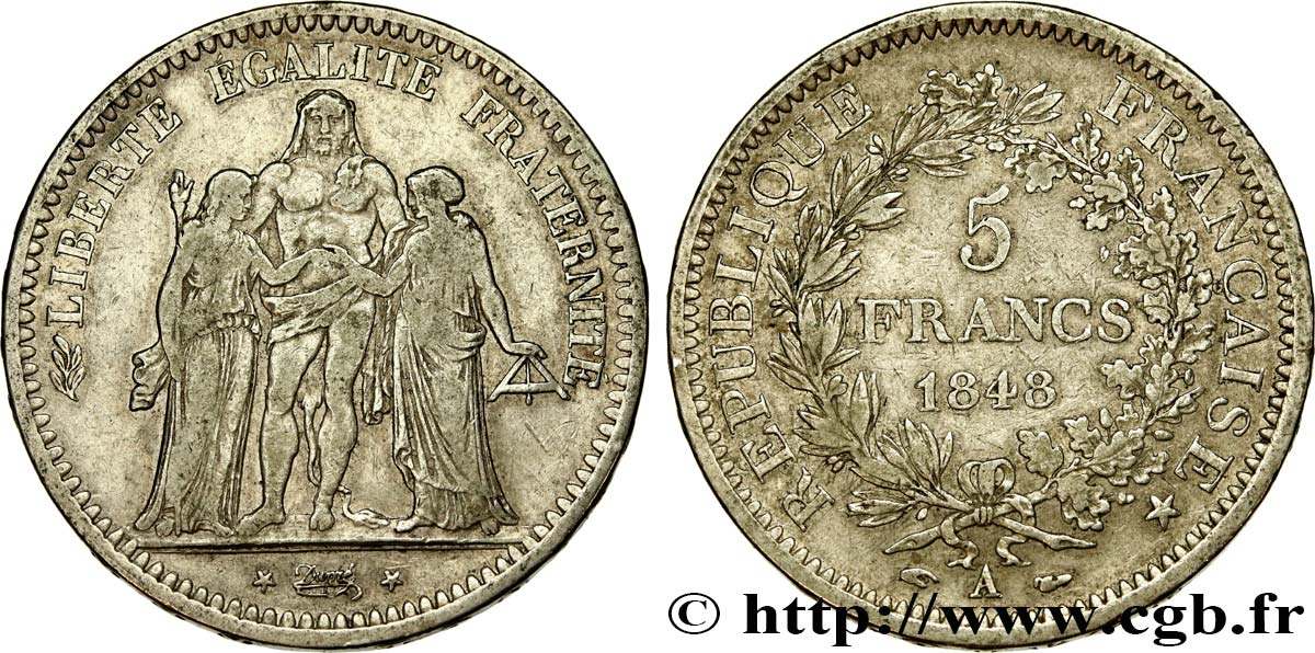 5 francs Hercule, IIe République 1848 Paris F.326/1 TB+ 