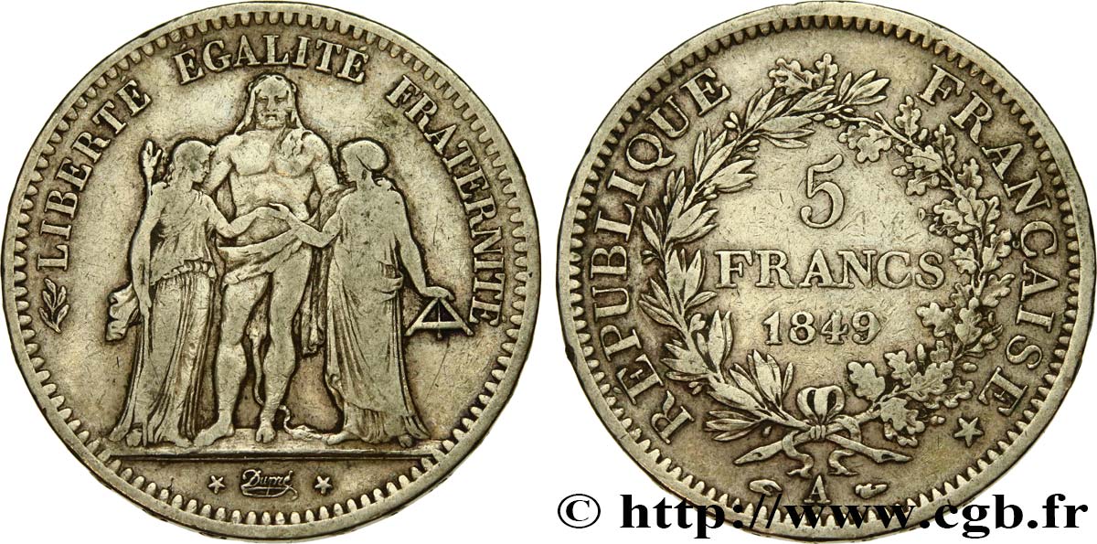 5 francs Hercule, IIe République 1849 Paris F.326/5 TB 