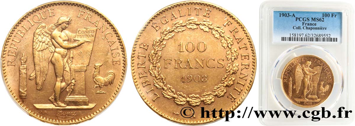 100 francs or Génie, tranche inscrite en relief Dieu protège la France 1903 Paris F.552/16 MS62 PCGS