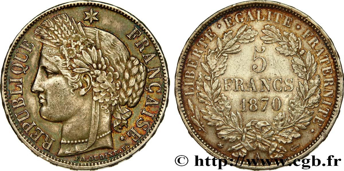 5 francs Cérès, avec légende 1870 Paris F.333/1 XF48 