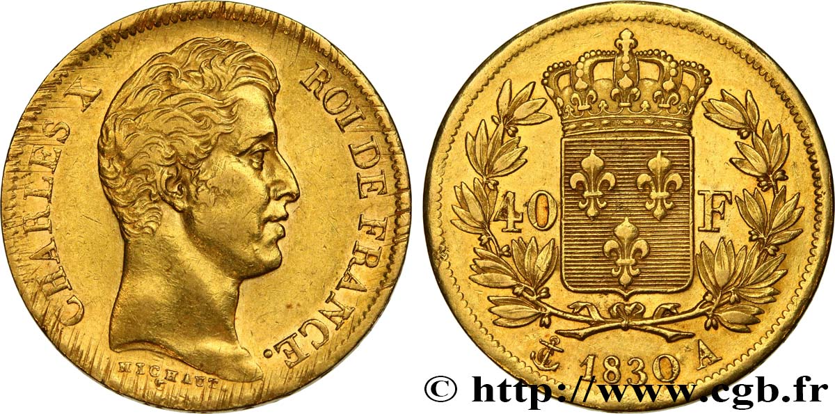 40 francs or Charles X, 2e type 1830 Paris F.544/5 TTB48 
