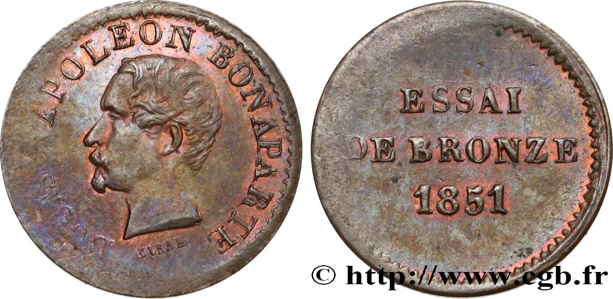 Essai de bronze au module de un centime, Louis-Napoléon Bonaparte 1851 Paris VG.3297  TTB 