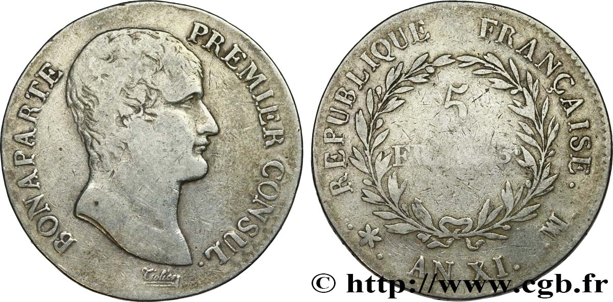5 francs Bonaparte Premier Consul 1803 Marseille F.301/6 TB20 