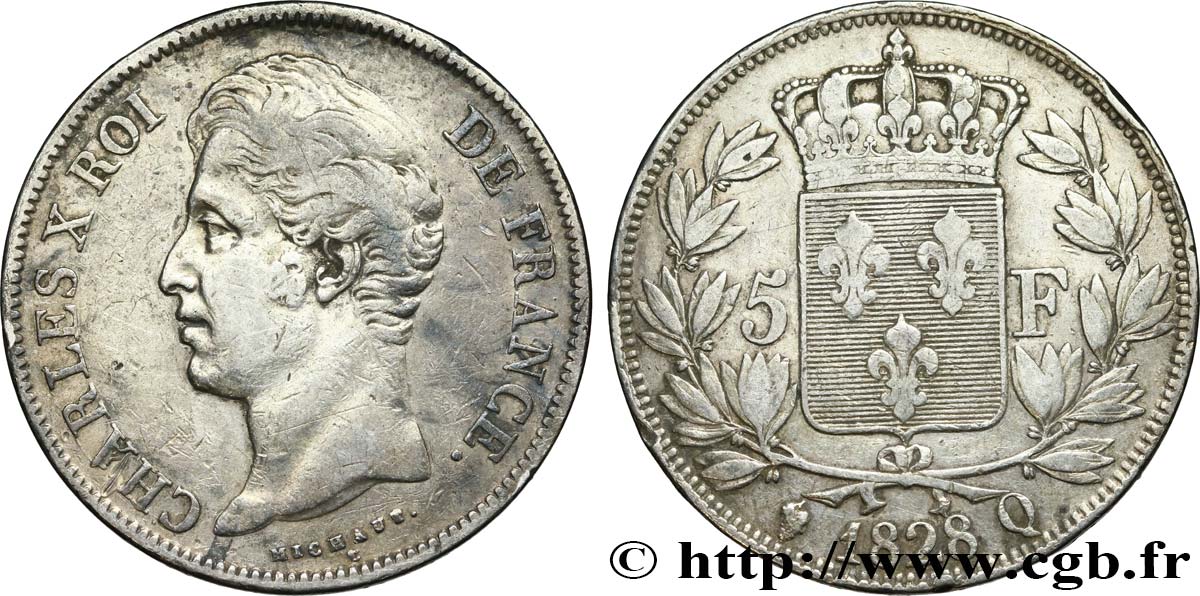 5 francs Charles X, 2e type 1828 Perpignan F.311/24 VF 