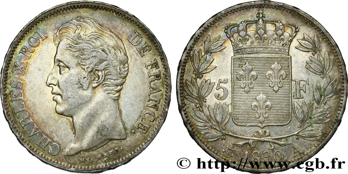 5 francs Charles X 2e type, tranche en relief 1830 Paris F.312/1 BB 