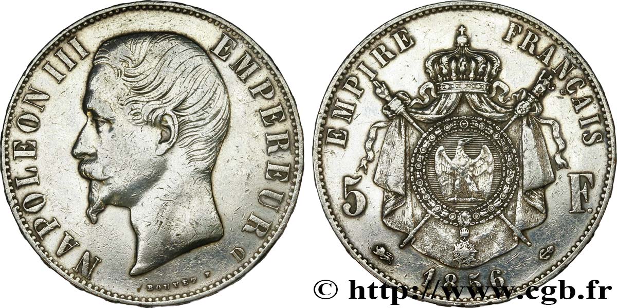 5 francs Napoléon III, tête nue 1856 Lyon F.330/9 SS 