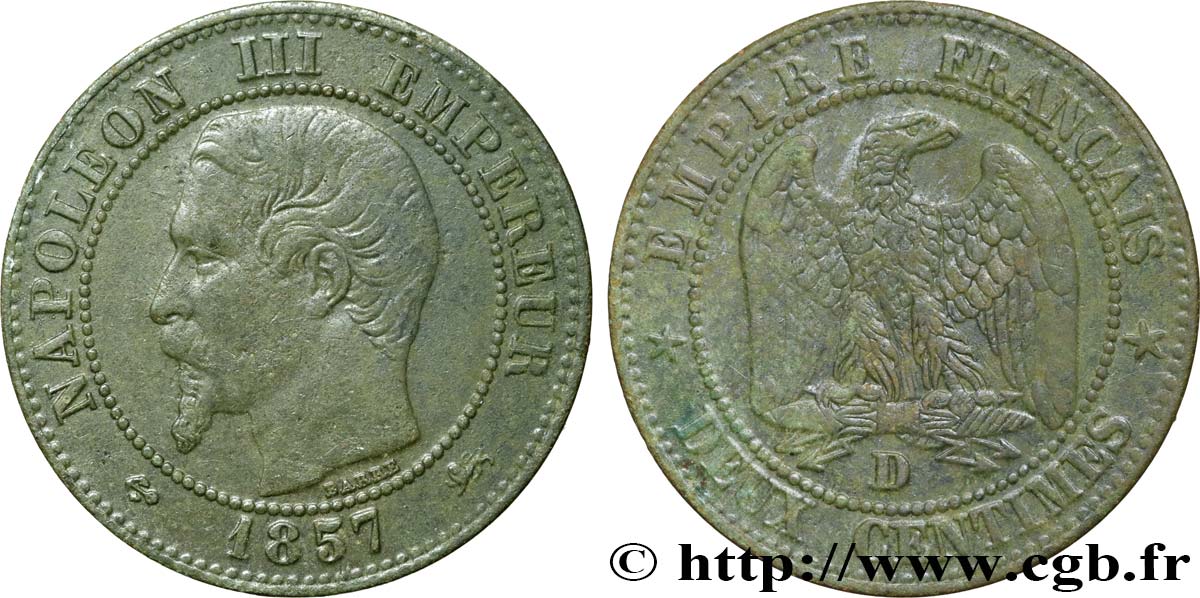 Deux centimes Napoléon III, tête nue 1857 Lyon F.107/46 BC+ 