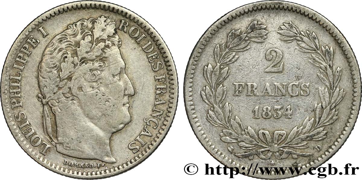 2 francs Louis-Philippe 1834 Lyon F.260/32 VF 