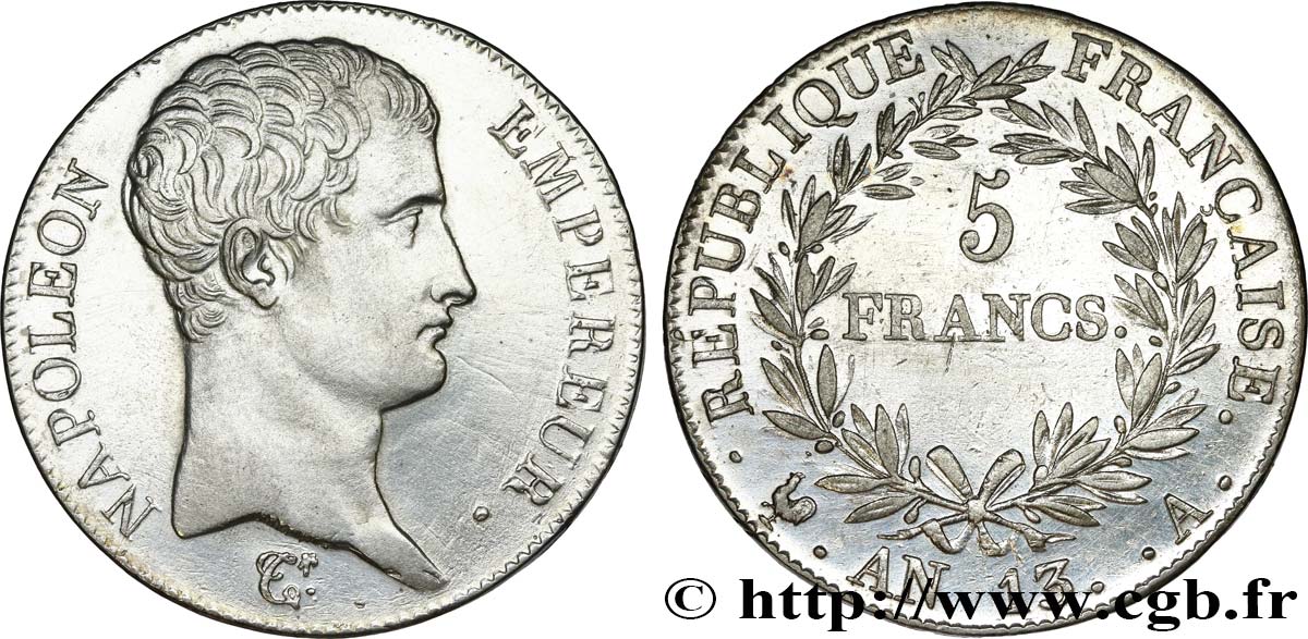 5 francs Napoléon Empereur, Calendrier révolutionnaire 1805 Paris F.303/2 VZ 